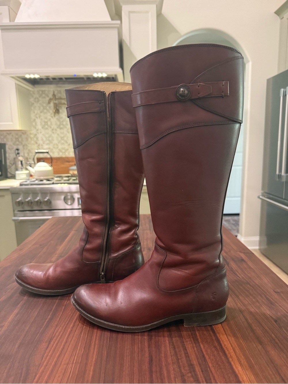 Frye Women's Molly Button Tall in Redwood